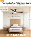 42 Inch Black Ceiling Fan With Light And Remote Control Noiseless Reversible Motor 6CCT in bedroom setting