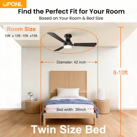 42 Inch Black Ceiling Fan With Light And Remote Control Noiseless Reversible Motor 6CCT in bedroom setting