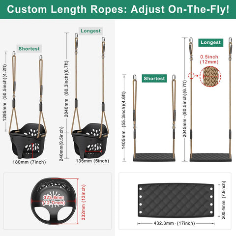 Heavy Duty Swing Set Brackets Kit With 2 Green A Frame Brackets Ready To Roll 4 Black Swing Hangers And 2 Black Swing Seats For Easy DIY Backyard Playground Setup For Kids And Toddlers