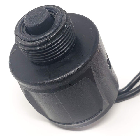 Close-up of a single 24V solenoid for automatic sprinkler system valves, featuring stainless steel parts and weather-resistant casing.