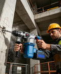 Heavy Duty Hammer Drill Handle For 60-65mm Front Grip With Non Slip Abs Steel Texture That Cools Down Hands And Kills The Vibes On Tough Masonry Projects in use while drilling into concrete.