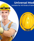 Man wearing yellow hard hat with Hard Hat Headlamp Clips 20 Pack With 3M Adhesive Anti Slip Helmet Light Holder