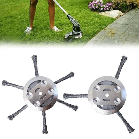 2 Pack 6 Inch Steel Wire Brush Cutter Trimmer Head Replacement For Electric Cordless String Trimmer shown on lawn