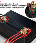 Image showing Beefy Pure Copper Battery Terminal Connectors 4 Way Quick Release 1 Pair installed on a car battery with multiple cables connected.