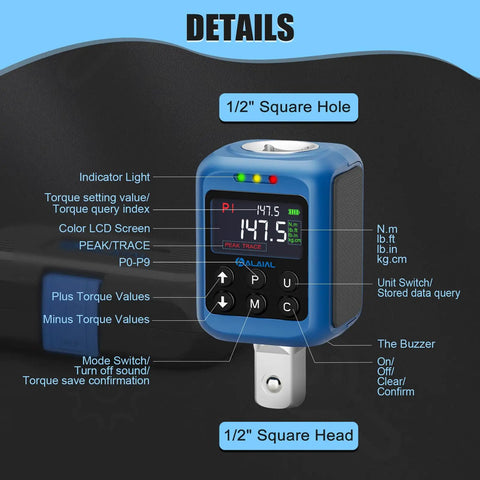 Digital Torque Adapter For Half Inch Drive Turns Your Torque Wrench Into A Precision Tool With Peak And Trace Modes