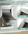 Heavy Duty Insulated Dog Door For Wall Featuring Triple Flap Weather Blocker showing excellent sealing with flap fastener and dust bar.