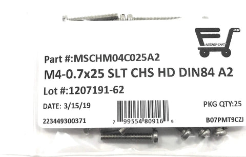 M4 X 25 Millimeter Slotted Cheese Head Machine Screws Milled From Top Shelf A2 Stainless Steel pack of 25 in plastic bag
