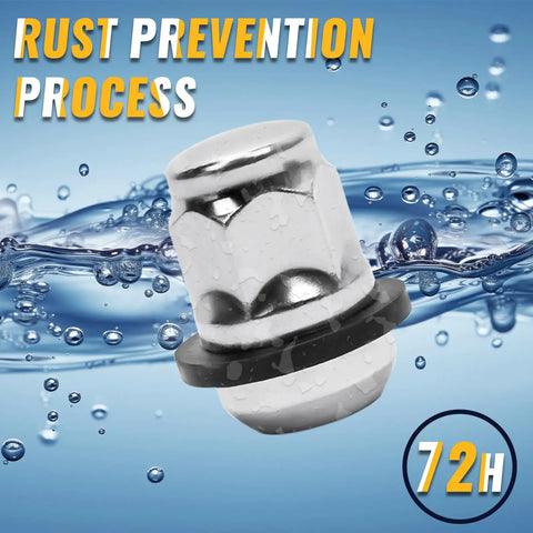 Set Of 20 12x1.5 Radius Ball Seat Lug Nuts With Washer Chrome Finish showing rust prevention process.