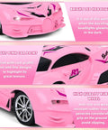 Pink Remote Control Car For Girls With Rechargeable Battery High Speed Drift RC Toy One Eighteenth Scale Dazzling Headlights