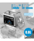Big 800Ml Handheld Ultrasonic Cleaner With Digital Display, Heater And Timer. Deep Clean Watches Jewelry Glasses & Small Parts With Sonic Technology. Stainless Steel Tank For Home Or Workshop Use Quick And Easy Touch Controls.
