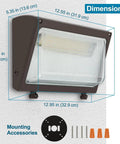 150W LED Wall Pack Light With Photocell Dusk To Dawn Outdoor Security Lighting dimensions and mounting accessories