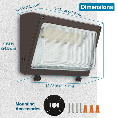 150W LED Wall Pack Light With Photocell Dusk To Dawn Outdoor Security Lighting dimensions and mounting accessories