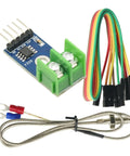 MAX6675 Thermocouple Module With K-Type Sensor For Arduino, SPI Interface, 0 to 1024 Celsius Range, 0.25 Celsius Resolution, wires shown