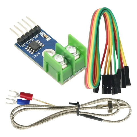 MAX6675 Thermocouple Module With K-Type Sensor For Arduino, SPI Interface, 0 to 1024 Celsius Range, 0.25 Celsius Resolution, wires shown