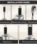 4-inch caster wheels with locking brakes; expanding-stem set of 4 for 3/4–7/8 in tube legs; installation guide steps.