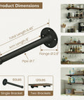 Industrial Pipe Shelf Brackets 10 Pack Wall Mount DIY Shelving Brackets 8 Inch Black Iron Pipe Decor with dimensions and use.