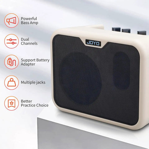 Dope Portable 10W Bass Amp Combo With Dual Channel Mini Bass Amplifier For Indoor Practice in white with controls visible