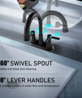 Matte Black Bathroom Sink Faucet With 360 Degree Swivel Spout 2 Handle Centerset Design Lead Free Stainless Steel Build top view