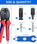 Solar Panel Connector Kit With 60 Pieces Male And Female Connectors, 30 Pairs, Crimping Tool, 2 Spanner Wrenches, size chart