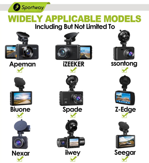 Image showing various dash cameras compatible with the Compact Suction Cup Dash Cam Mount With Four 360 Degree Joints, 5th Gen S504.
