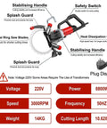 Beast Mode 8800W Brushless Wall Chaser Concrete Cutter with ring saw, safety features, and plug display.