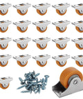 24 Pcs 1 Inch Caster Wheels With Metal Top Plate For Furniture Rolling Cabinets Trundle Beds And Drawers Silent Ball Bearing TPR Wheel Includes 60 Screws Durable Chrome Plated Steel Construction Lightweight Easy To Install shown with screws.