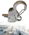 Sliding Anchor Hook With Quick Release And Stainless Steel Construction Supports Up To 8000 LB Universal Fit For Rope From Three Eighths Inch To Five Eighths Inch Ideal For Kayaks Pontoon Boats Durable Marine Anchor Accessory For Easy Secure Mooring on marina dock background