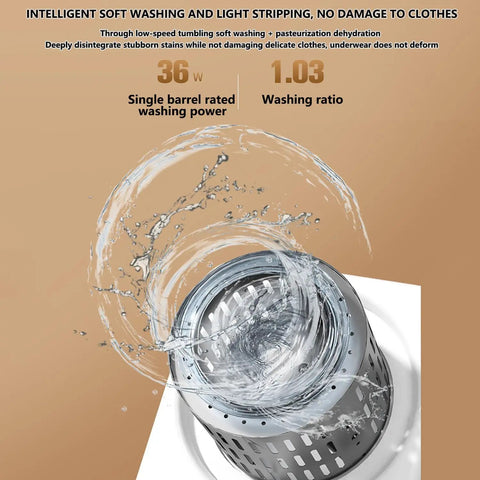 Compact 2-In-1 Mini Washer And Dryer, 3.5 Liter Wall Mounted Laundry System With Digital Touch Screen, showing water swirling in washing drum.