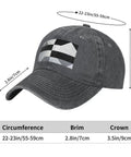 Black And White Piano Grid Print Denim Baseball Cap With Adjustable Metal Buckle Unisex Cotton Snapback Hat side view with size dimensions