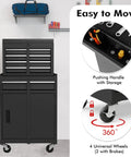 Five Drawer Rolling Tool Chest With Removable Tool Cabinet And Sliding Metal Organizer Lockable Drawers, black metal, on wheels