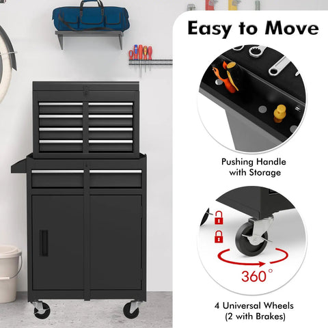 Two In One Tool Chest With Five Drawers Rolling Cabinet And Detachable Top Toolbox For Garage Workshop with wheels and lock bar