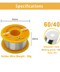 Diagram of 1mm No Clean Solder Wire For Electrical Soldering And Do It Yourself Pro Grade Precision Repairs with dimensions.