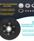 Complete 12 Inch Trailer Brake Drum Kit Includes Heavy Duty Bearings And Rock Solid Grease Caps Fits 6 Lugs On 5.5 Inch Pattern for 5200 to 6000 lb axles accessories and components included.