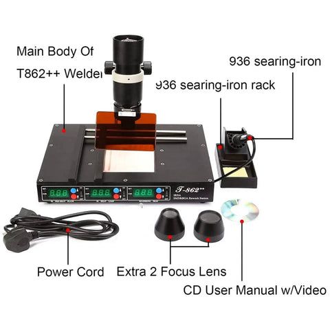 Infrared Desoldering Station With T862++ IRDA BGA Preheater And Soldering Hot Air Rework Station components layout