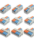 Top Notch 9-Piece Mini Push In Wire Connector Kit For Lightning Fast Tool Free Splicing Of Solid And Stranded Copper Wires In Homes With Durable Flame Resistant Housing And High Current Capacity Design, 9-piece gray connector pack