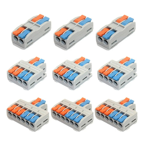 Top Notch 9-Piece Mini Push In Wire Connector Kit For Lightning Fast Tool Free Splicing Of Solid And Stranded Copper Wires In Homes With Durable Flame Resistant Housing And High Current Capacity Design, 9-piece gray connector pack