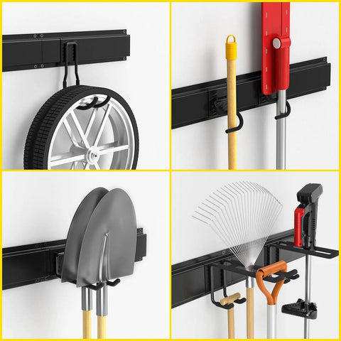 64 Inch Wall Mount Tool Storage Rack With 15 Piece Heavy Duty Steel Yard And Garden Tool Organizer Holds Up To 550 Pounds