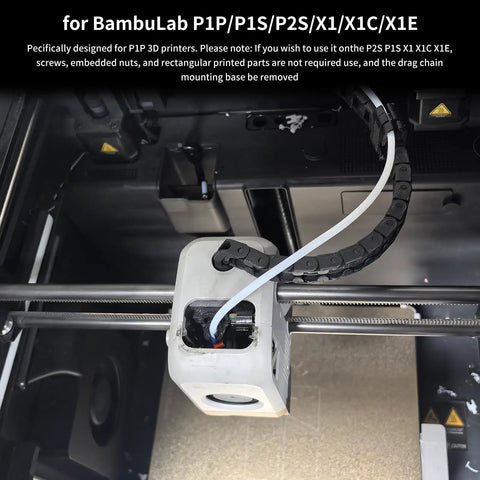 16.9in Opening Type Drag Chain Kit For P1P P1S P2S X1 X1C, installed on a 3D printer, showing cable organization and flexible chain.