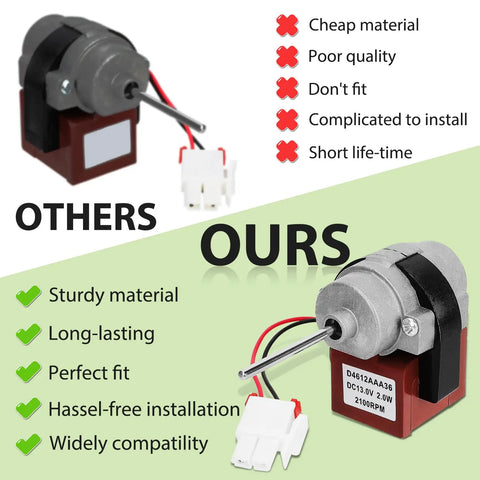 Upgrade 3015924900 Refrigerator Evaporator Fan Motor Compatible With RFP70KDWC and others, comparison between motors