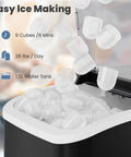 No Sweat Countertop Ice Maker With Carry Handle Whips Up 26 Pounds Of Bullet Ice In 24 Hours Via A Rapid 6 Minute Cycle Plus Auto Clean Tech For Home Kitchen Rv Camping Matte Black producing fresh ice cubes.