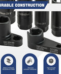 7 Piece O2 Oxygen Sensor Socket Set For Auto Repair With Premium Chrome Molybdenum Steel Black Oxide Finish Low Profile Six Point Sockets And Side Cutout Design For Hard To Reach Sensors, 22mm and 29mm