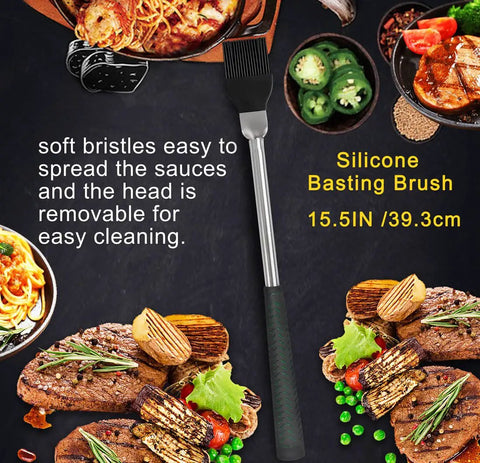 Silicone basting brush from Golf Club Style BBQ Tool Set 7 Piece With Rubber Handles Stainless Steel Grilling Utensils Kit