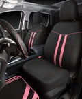 Waterproof Car Seat Covers Full Set With Anti Slip Leather Steering Wheel Cover And Floor Mats Universal Fit Black Pink