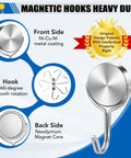 Heavy Duty Swivel Magnetic Hooks With A Killer 60 LB Hold Perfect For Cruise Cabins And RV Travel Gear Hangs Tough No Sweat Easily Rotates For Quick Access Makes Home Organization A Breeze All Around, showcasing front and back details.