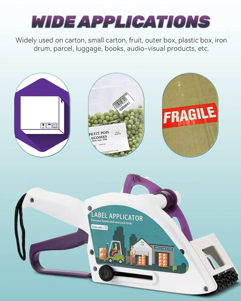 Portable Handheld Label Applicator Gun For Barcodes And Stickers, versatile for labeling carton and products.