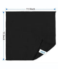 Premium Microfiber Cleaning Cloths 150 Pack 11.5 By 11.5 Inches Lint Free Streak Free Soft Rags For Kitchen Windows Cars And Everyday Messes Dope For Auto Detailing Drying Glass And Stainless Surfaces shown in black with label, dimensions visible.