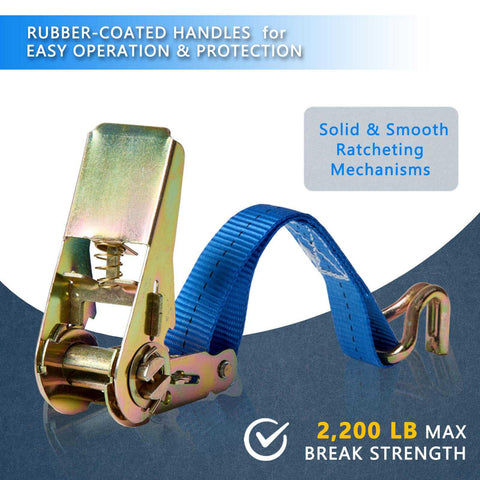 Four Pack Ratchet Straps 1 Inch Wide By 16.4 Feet Long With 2200 Lb Break Strength And Sturdy Metal Hooks Beefy Heavy Duty Tie Down Straps