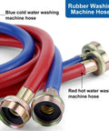 Heavy Duty 4Ft Washer Hoses Dual Color Burst Proof Water Supply Lines 3 Quarter Inch Fittings For Hot And Cold Laundry Washers 2 Pack With Leakproof Washers And Easy Install, red and blue hoses