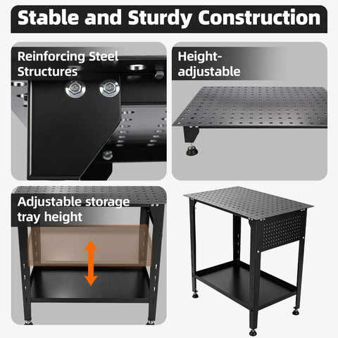 Heavy Duty Steel Welding Shop Beast Built Damn Tough To Crush Two Thousand Pounds 36 X 24 Inch Black Worktable showcasing adjustable height and sturdy structure.
