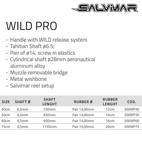 Specifications chart for Beast Speargun For Spearfishing With 28mm Aluminum Barrel, 6.5mm Tahitian Shaft, 14mm Screw In Elastics.